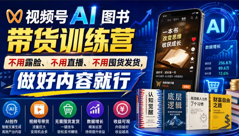 47359fd83b09e5f27b8b679b682802ca.webp 视频号AI图书带货训练营,不用露脸、不用直播、不用囤货发货,做好内容就行,一条爆款视频佣金8942