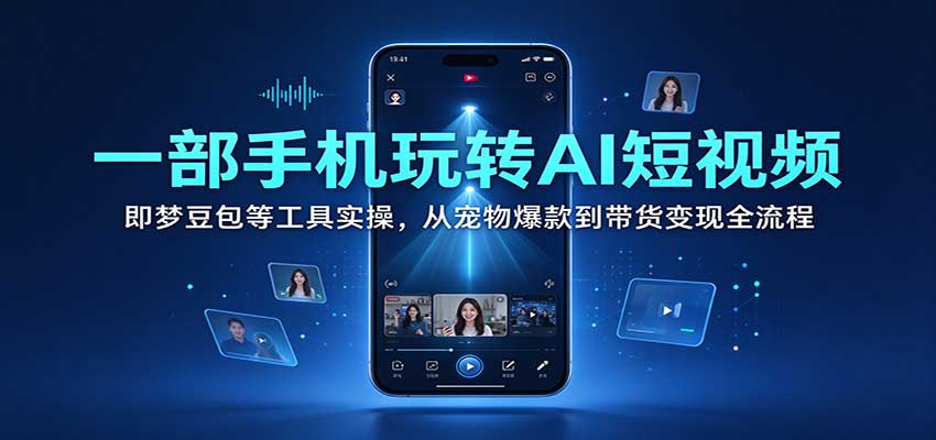 一部手机玩转AI短视频:即梦豆包等工具实操,从宠物爆款到带货变现全流程祝你网--专注互联网创业.信息差副业研究拒绝割韭菜祝你网
