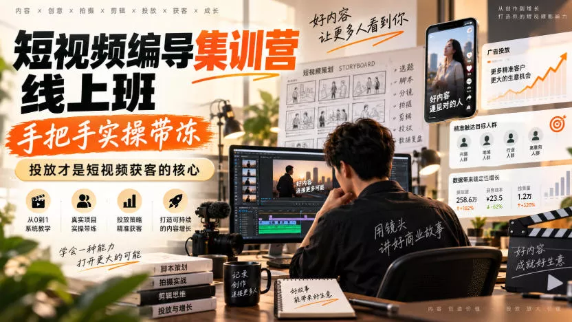 短视频编导集训营线上班，手把手实操带冻，投放才是短视频获客的核心祝你网--专注互联网创业.信息差副业研究拒绝割韭菜祝你网