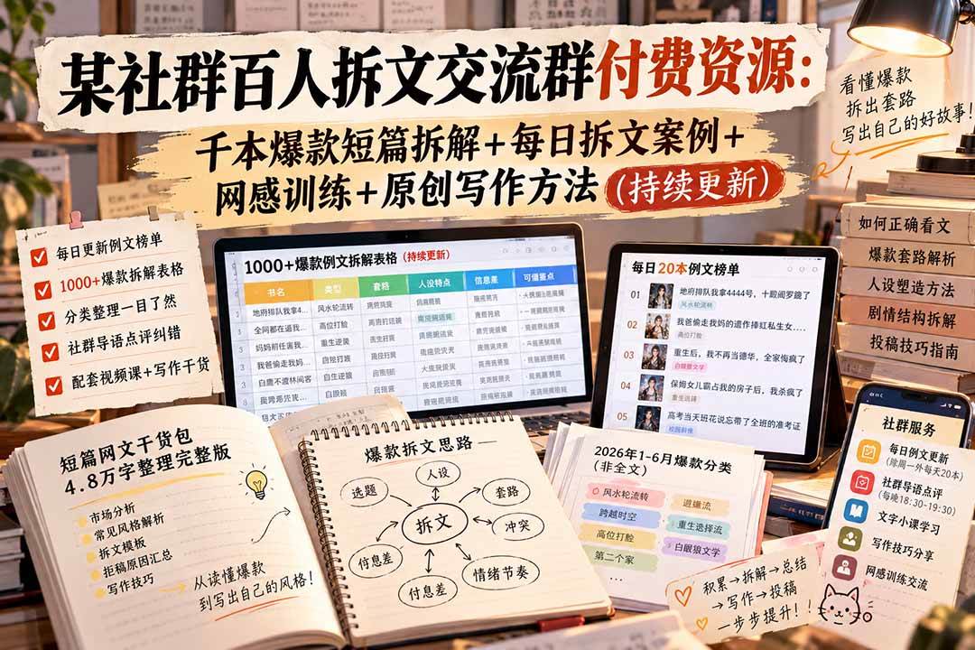 479ac91c235742634af65d20878142e7.jpeg (20635期)某社群百人拆文交流群付费资源:千本爆款短篇拆解+每日拆文案例+网感训练+原创写作方法 (持续更新)