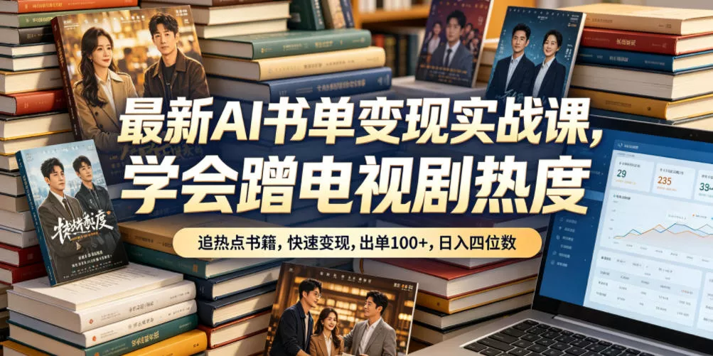 最新AI书单变现实战课,学会蹭电视剧热度,追热点书籍,快速变现,出单100+,日入四位数祝你网--专注互联网创业.信息差副业研究拒绝割韭菜祝你网