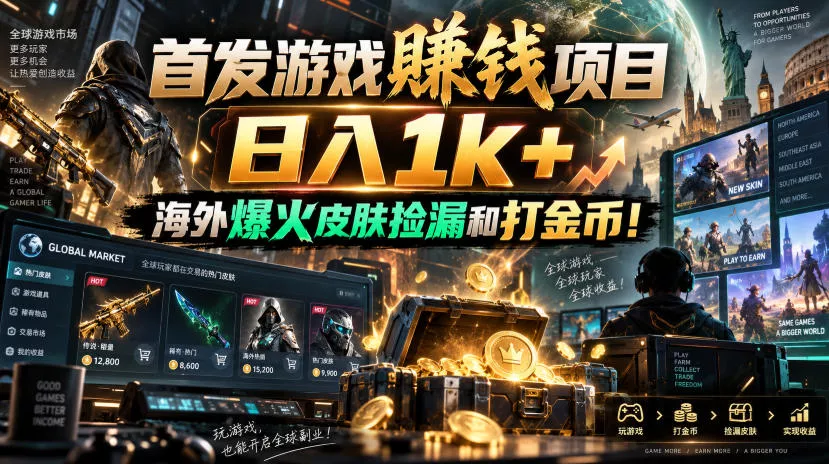 47de7c617815572a7d0340fc844602b7.webp 首发游戏賺钱项目,日入1k+,海外爆火皮肤捡漏和打金币!【揭秘】