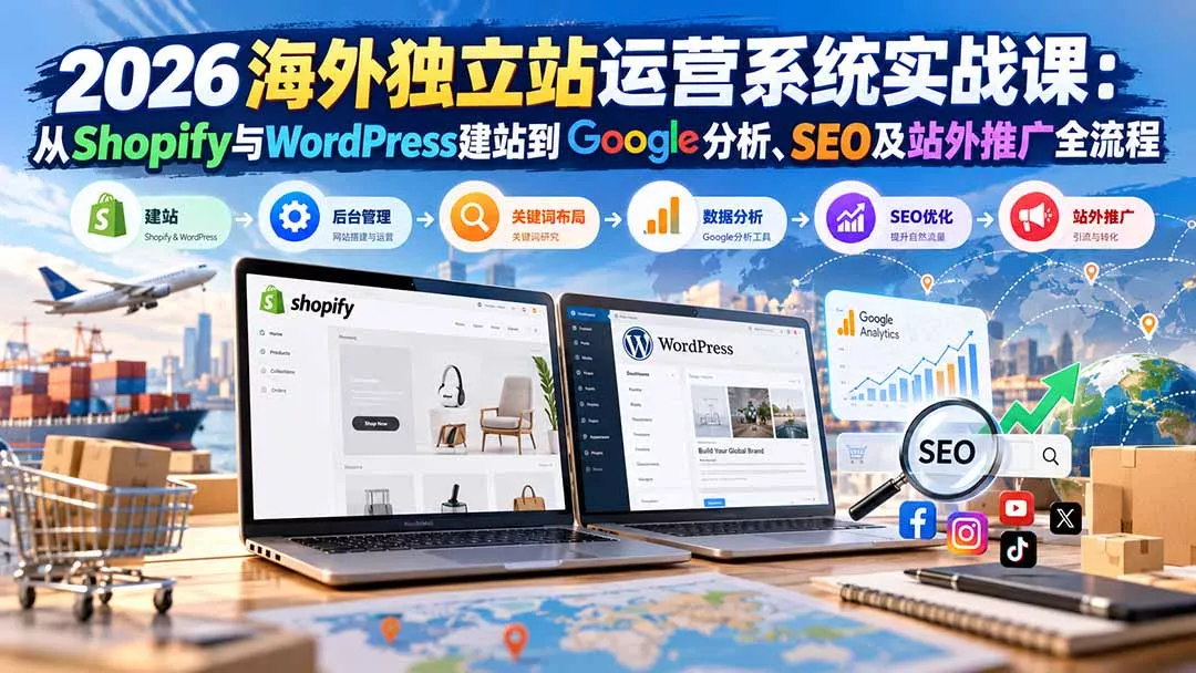 4926ef9691de0d28f9311eb794c89e79.webp 2026海外独立站运营系统实战课:从Shopify与WordPress建站到Google分析、SEO及站外推广全流程