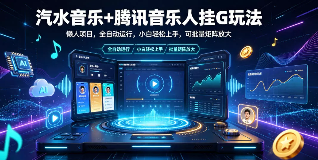 汽水音乐+腾讯音乐人挂G玩法,懒人项目,全自动运行,小白轻松上手,可批量矩阵放大【揭秘】祝你网--专注互联网创业.信息差副业研究拒绝割韭菜祝你网
