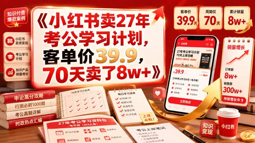 4c2ac506b12fac7c30e270a14d9bac06.webp 小红书卖27年考公学习计划,客单价39.9,70天卖了8w+!