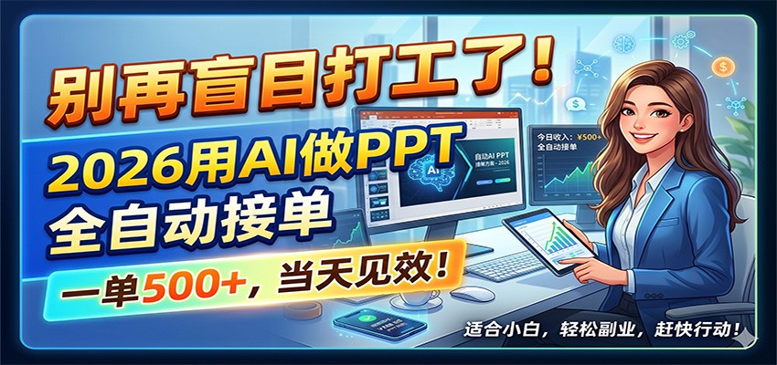 别再盲目打工了！2026用AI做PPT全自动接单，一单5张+，当天见效！祝你网--专注互联网创业.信息差副业研究拒绝割韭菜祝你网