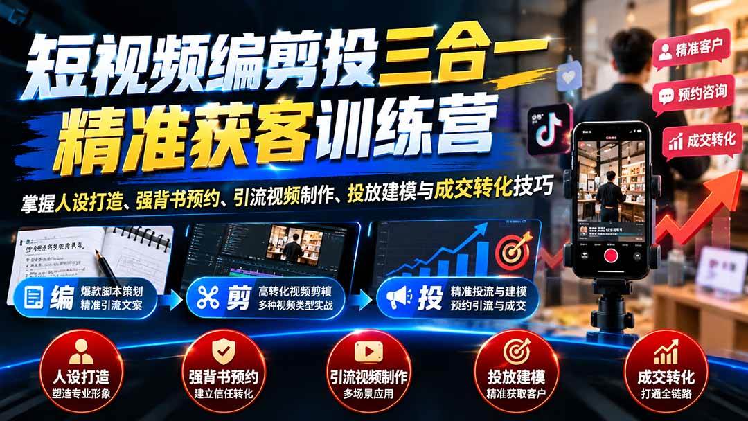 4e2bb56e74624985bb27aaaf97c573c7.jpeg (20910期)短视频编剪投三合一精准获客训练营:掌握人设打造、强背书预约、引流视频制作、投放建模与成交转化技巧