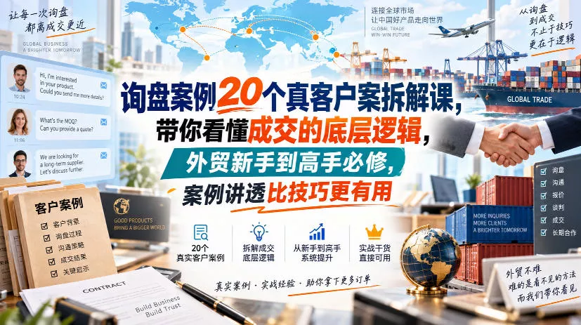 询盘案例20个真客户案拆解课，带你看懂成交的底层逻辑，外贸新手到高手必修，案例讲透比技巧更有用祝你网--专注互联网创业.信息差副业研究拒绝割韭菜祝你网