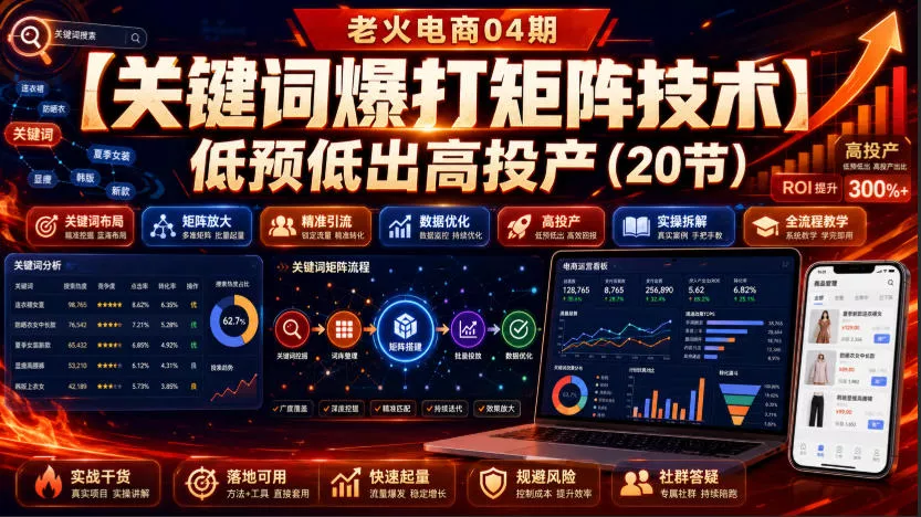 老火电商04期：【关键词爆打矩阵技术】低预低出高投产(20节)祝你网--专注互联网创业.信息差副业研究拒绝割韭菜祝你网