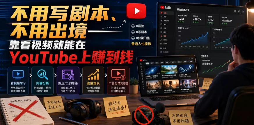 502923717b7cfe657ac6ccbf1aa8db12.webp 不用写剧本、不用出境——靠看视频就能在YouTube上賺到钱【原创双语字幕】