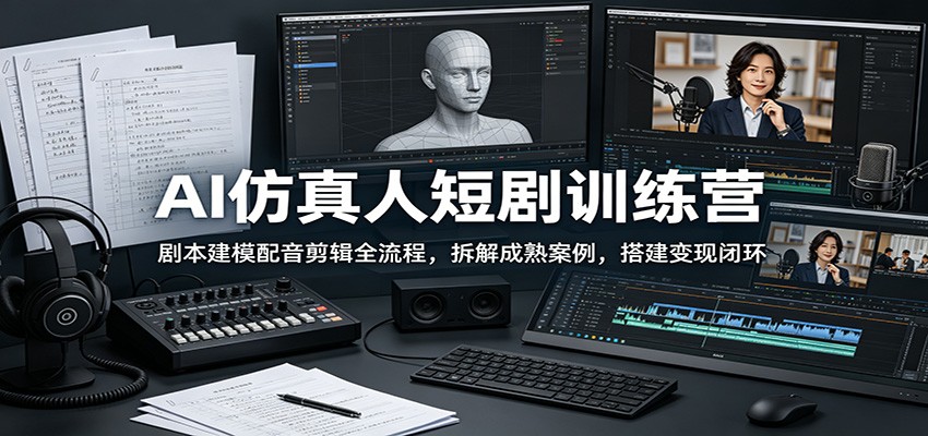 505ce8bb811edae4c7ce58b582b95f33.jpeg AI仿真人短剧训练营:剧本建模配音剪辑全流程,拆解成熟案例,搭建变现闭环