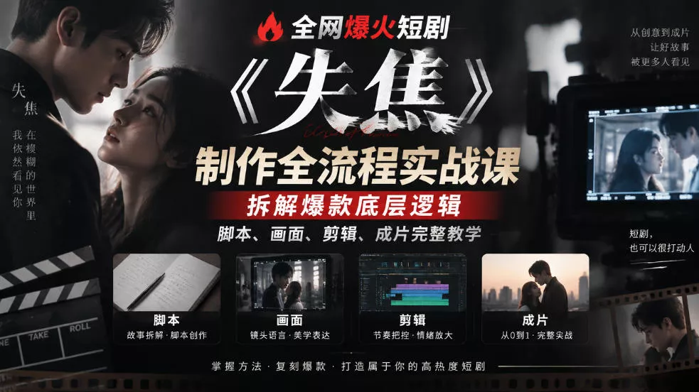 50b0ba44096a6a052c166a02f1aa24cd.webp 全网爆火短剧《失焦》制作全流程实战课|拆解爆款底层逻辑,脚本、画面、剪辑、成片完整教学