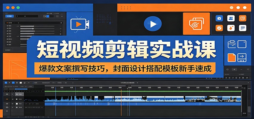 短视频剪辑实战课：爆款文案撰写技巧，封面设计搭配模板新手速成祝你网--专注互联网创业.信息差副业研究拒绝割韭菜祝你网