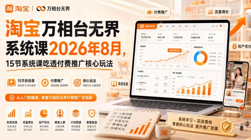 淘宝万相台无界系统课2026年8月,15节系统课吃透付费推广核心玩法祝你网--专注互联网创业.信息差副业研究拒绝割韭菜祝你网