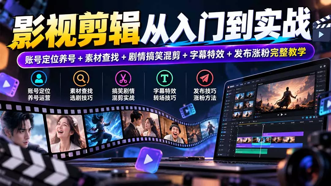 5205b9f97a94876a8cf9123569075311.webp 影视剪辑从入门到实战:账号定位养号+素材查找+剧情搞笑混剪+字幕特效+发布涨粉完整教学