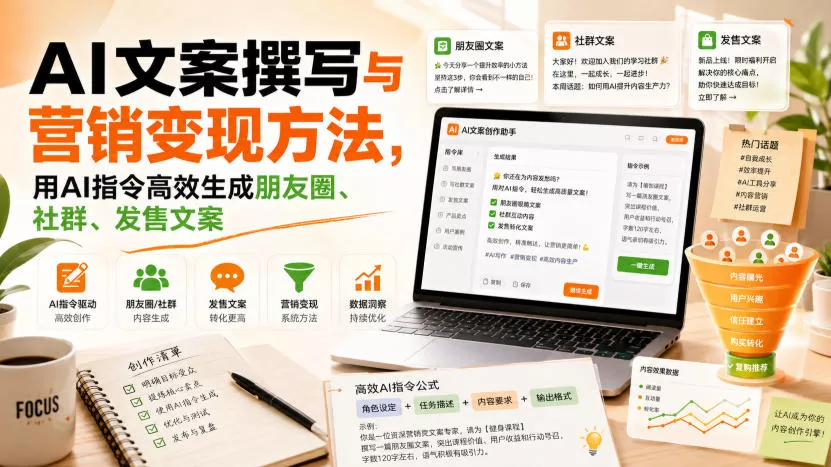 5219d3aba6320d30330ffed5d5ff7138.webp AI文案撰写与营销变现方法,用AI指令高效生成朋友圈、社群、发售文案