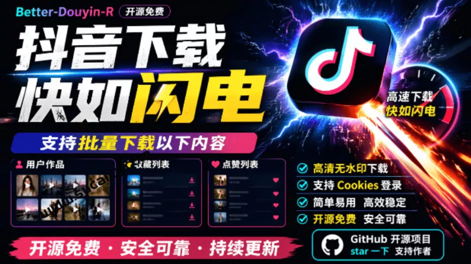 超级好用!抖音视频下载神器,支持批量下载用户作品收藏列表和点赞列表,开源完全免费Better-douyin-R祝你网--专注互联网创业.信息差副业研究拒绝割韭菜祝你网