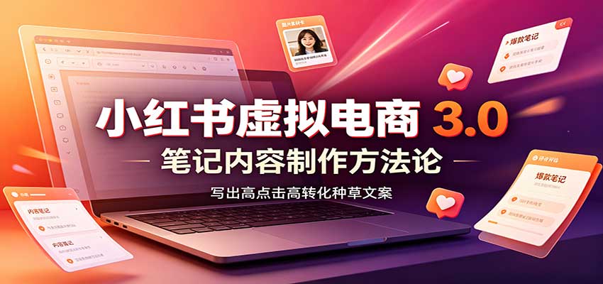 小红书虚拟电商3.0:账号搭建选品开店,笔记内容制作,矩阵投放教学祝你网--专注互联网创业.信息差副业研究拒绝割韭菜祝你网