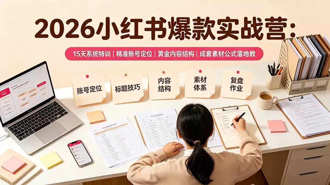 5372b88d40c60eba939b18180fcfc509.webp 2026小红书爆款实战营:15天系统特训|精准账号定位|黄金内容结构|成套素材公式落地教程