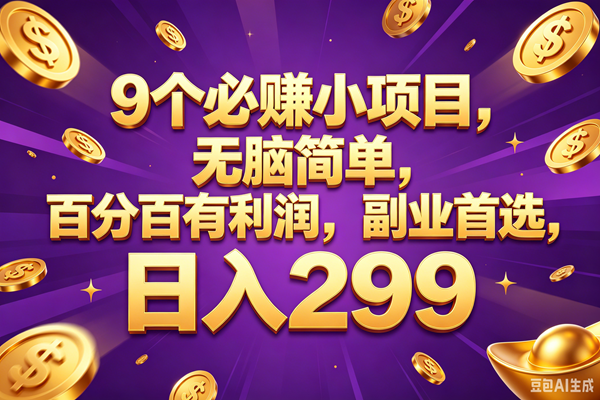 （18736期）9个必赚的小项目，百分百赚元子，无脑简单，副业首选，日入299+祝你网--专注互联网创业.信息差副业研究拒绝割韭菜祝你网