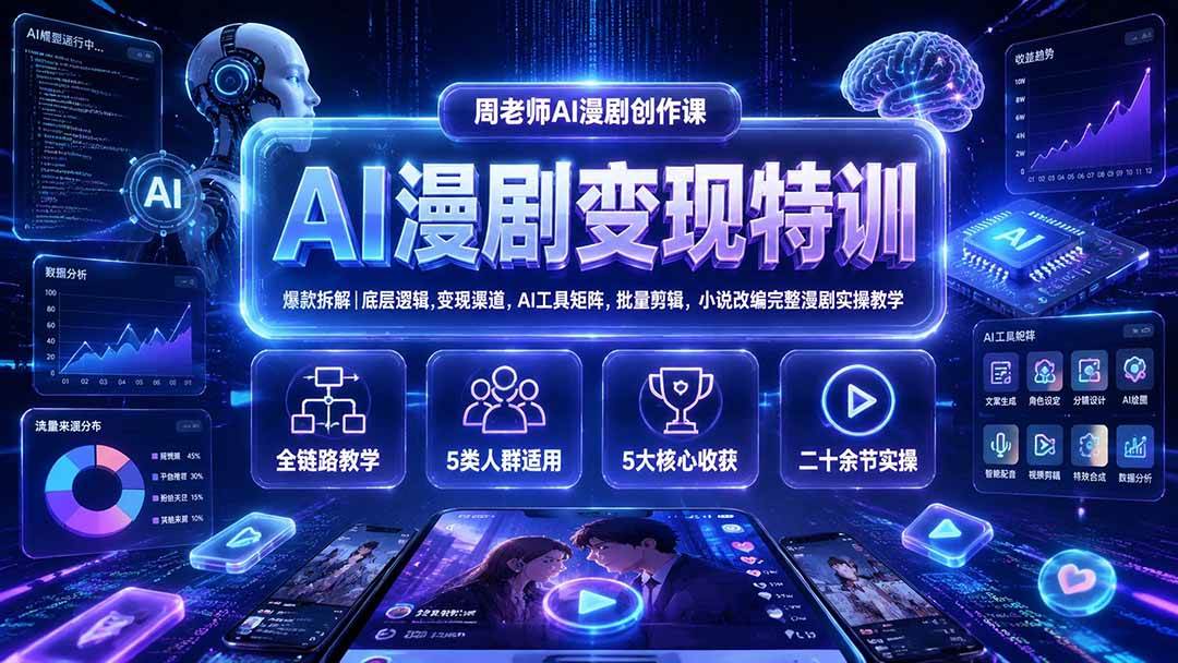 (19633期)AI漫剧变现特训★爆款拆解|底层逻辑,变现渠道,AI工具矩阵,批量剪辑,小说改编完整漫剧实操教学祝你网--专注互联网创业.信息差副业研究拒绝割韭菜祝你网