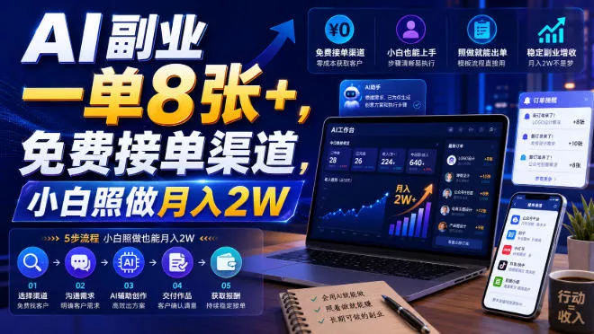 AI副业一单8张+,免费接单渠道,小白照做月入2W【揭秘】祝你网--专注互联网创业.信息差副业研究拒绝割韭菜祝你网