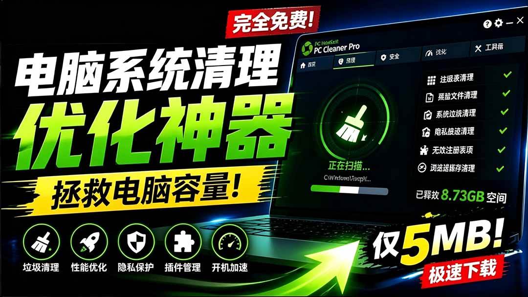 54ad040c95f48baddfe84bfe7ee7f691.jpeg (19282期)轻松吊打Win系统自带工具!电脑清理优化神器,拯救电脑容量,仅5MB,完全免费使用 PC Cleaner Pro