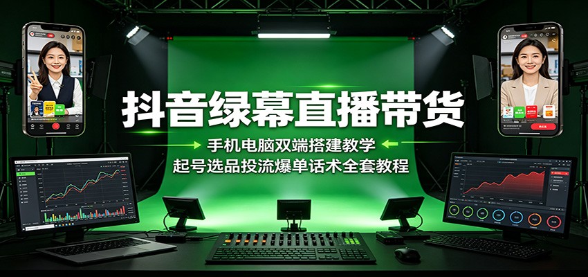 54bdcadee0b6331c3c3b86d2d086eead.jpeg 抖音绿幕直播带货:手机电脑双端搭建教学,起号选品投流爆单话术全套教程