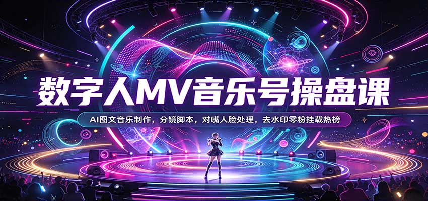 数字人MV音乐号操盘课:AI图文音乐制作,分镜脚本,对嘴人脸处理,去水印零粉挂载热榜祝你网--专注互联网创业.信息差副业研究拒绝割韭菜祝你网