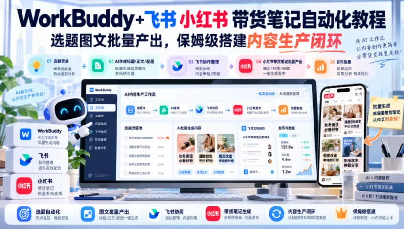 WorkBuddy+飞书小红书带货笔记自动化教程,选题图文批量产出,保姆级搭建内容生产闭环【文档】祝你网--专注互联网创业.信息差副业研究拒绝割韭菜祝你网
