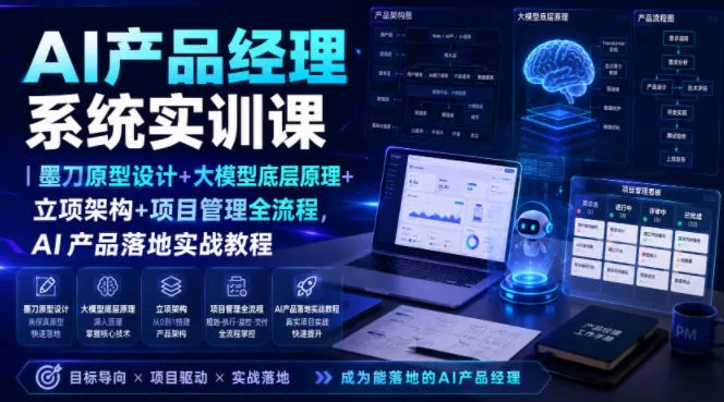 AI产品经理系统实训课|墨刀原型设计+大模型底层原理+立项架构+项目管理全流程,AI产品落地实战教程祝你网--专注互联网创业.信息差副业研究拒绝割韭菜祝你网