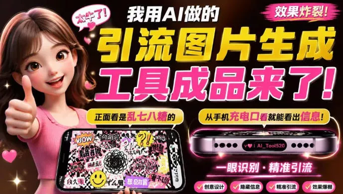 自媒体引流工具来了，把你的微信藏到图片中，正面看是乱七八糟的乱码，手机平躺从充电口看就能看出实际内容祝你网--专注互联网创业.信息差副业研究拒绝割韭菜祝你网