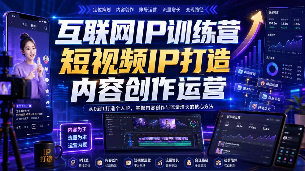 互联网IP训练营,短视频IP打造,内容创作运营祝你网--专注互联网创业.信息差副业研究拒绝割韭菜祝你网