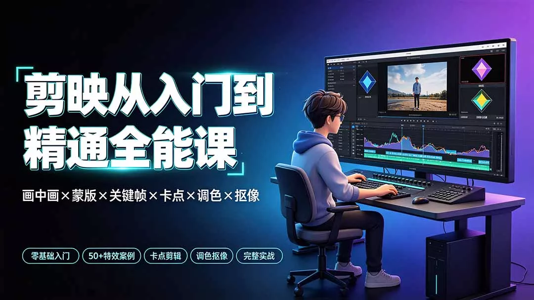 剪映从入门到精通全能课:画中画×蒙版×关键帧×卡点×调色×抠像,一站式掌握剪辑核心技能祝你网--专注互联网创业.信息差副业研究拒绝割韭菜祝你网
