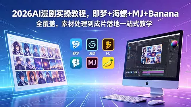 582850f9a541ae32532ef7687cde74d8.webp 2026AI漫剧实操教程,即梦+海螺+MJ+Banana全覆盖,素材处理到成片落地一站式教学