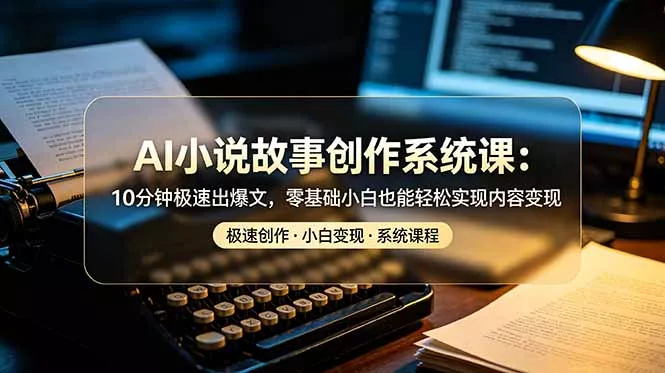 AI小说故事创作系统课：10分钟极速出爆文，零基础小白也能轻松实现内容变现祝你网--专注互联网创业.信息差副业研究拒绝割韭菜祝你网
