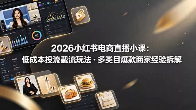 2026小红书电商直播小课，低成本投流截流玩法，多类目爆款商家经验完整拆解教学祝你网--专注互联网创业.信息差副业研究拒绝割韭菜祝你网