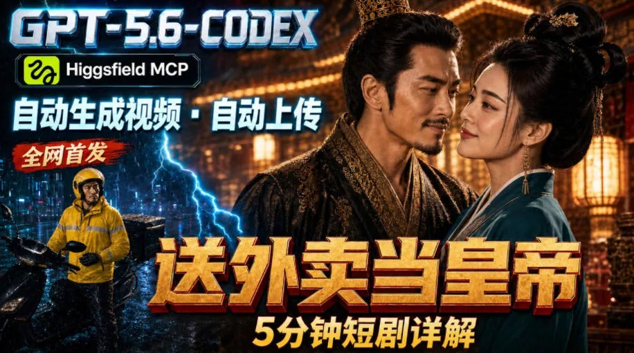 GPT-5.6 Codex+Higgsfield MCP:一条指令生成5分钟短剧并自动上传YouTube(油管)祝你网--专注互联网创业.信息差副业研究拒绝割韭菜祝你网