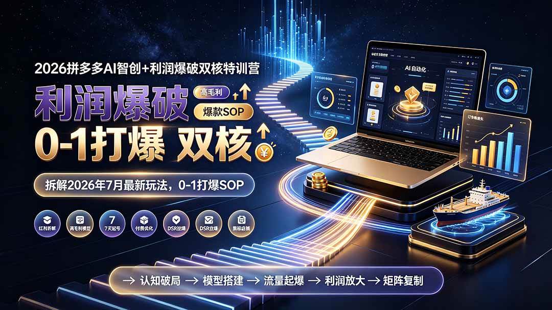 (19804期)2026拼多多AI智创+利润爆破双核特训营-更新:拆解2026年7月最新玩法,0-1打爆SOP祝你网--专注互联网创业.信息差副业研究拒绝割韭菜祝你网