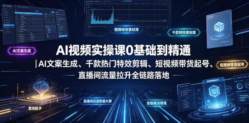 5948dbc2c31ddea473ae5df8e51cc3cd.webp AI视频实操课0基础到精通|AI文案生成、千款热门特效剪辑、短视频带货起号、直播间流量拉升全链路落地