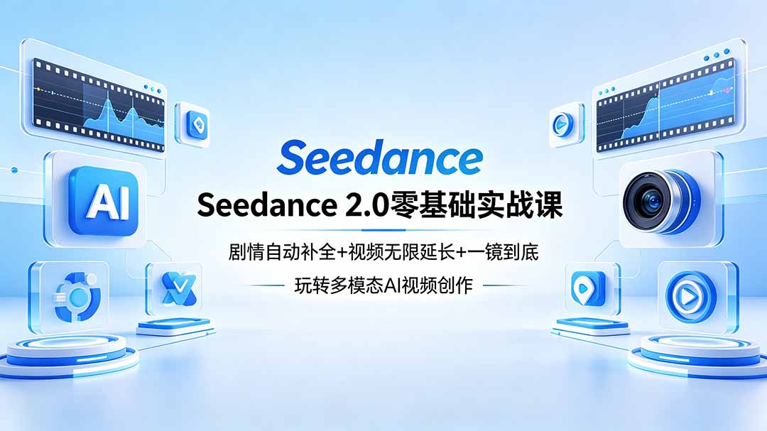 Seedance 2.0零基础实战课：剧情自动补全+视频无限延长+一镜到底：玩转多模态AI视频创作祝你网--专注互联网创业.信息差副业研究拒绝割韭菜祝你网