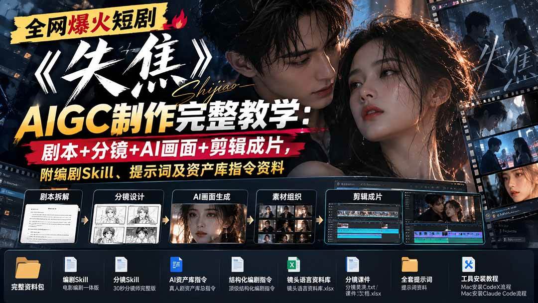 599ff14b0bd0e6f7ca241319e9855c11.jpeg (20805期)全网爆火短剧《失焦》AIGC制作完整教学:剧本+分镜+AI画面+剪辑成片,附编剧Skill、提示词及资产库指令资料