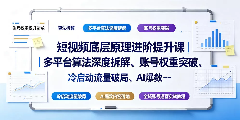 59fdd749c30fbf228e18f5d84f04c1e6.webp 短视频底层原理进阶提升课|多平台算法深度拆解、账号权重突破、冷启动流量破局、AI爆款内容落地与全域账号运营实战教程