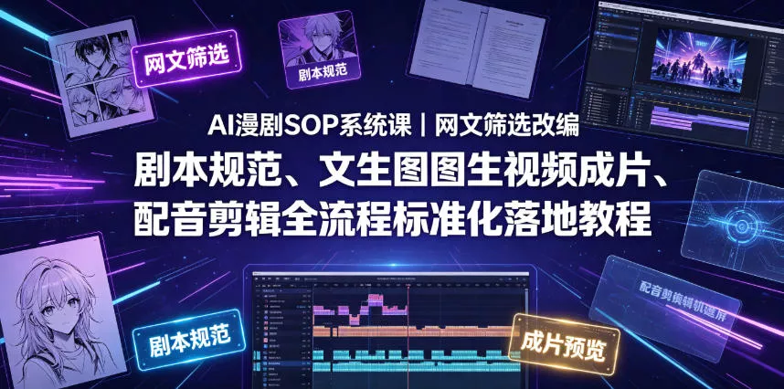 5a9bed04462732da9b351ba656a003e8.webp AI漫剧SOP系统课|网文筛选改编、剧本规范、文生图图生视频成片、配音剪辑全流程标准化落地教程(更新0810)