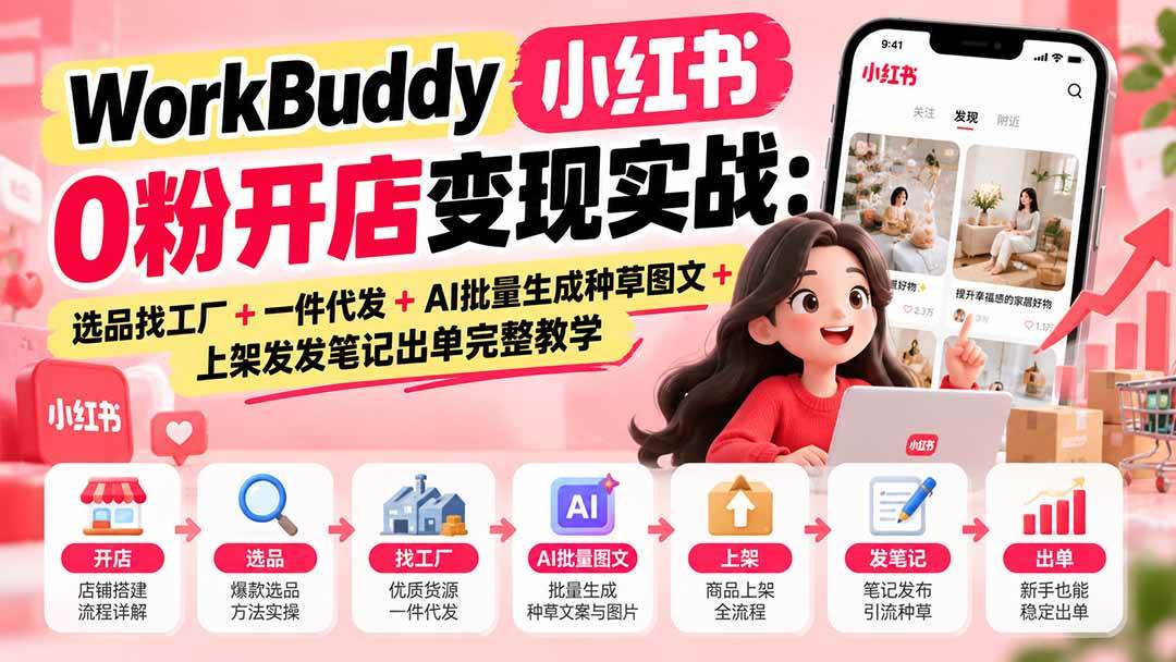 5adc2670ae63c7882a723dbc45f83792.jpeg (20801期)WorkBuddy小红书0粉开店变现实战:选品找工厂+一件代发+AI批量生成种草图文+上架发发笔记出单完整教学