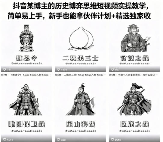 抖音某博主的历史博弈思维短视频实操教学，简单易上手，新手也能拿伙伴计划+精选独家收益祝你网--专注互联网创业.信息差副业研究拒绝割韭菜祝你网