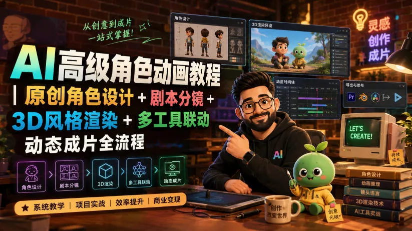 AI高级角色动画教程|原创角色设计+剧本分镜+3D风格渲染+多工具联动动态成片全流程【中英字幕】祝你网--专注互联网创业.信息差副业研究拒绝割韭菜祝你网