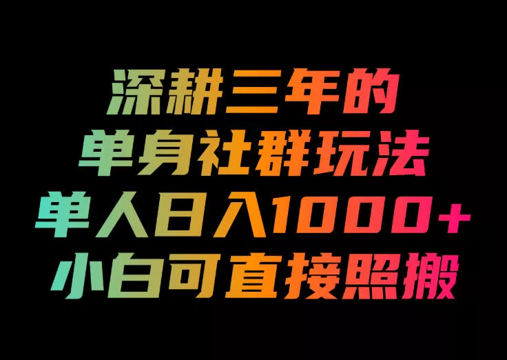 深耕三年的单身社群玩法,单人日入1000+,小白可直接照搬!【揭秘】祝你网--专注互联网创业.信息差副业研究拒绝割韭菜祝你网