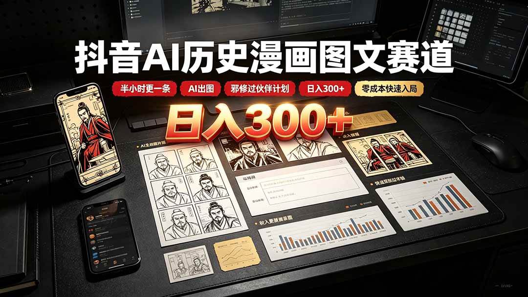 5b820f1f31ad1ee18383f2e682563945.jpeg (19498期)抖音AI历史漫画图文赛道:半小时更一条×AI出图×邪修过伙伴计划×日入300+,零成本快速入局