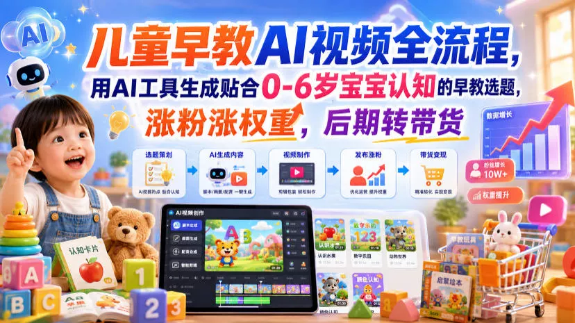 5c5142fa5b31251b2420936cf51ae79c.webp 儿童早教AI视频全流程,用AI工具生成贴合0-6岁宝宝认知的早教选题,涨粉涨权重,后期转带货